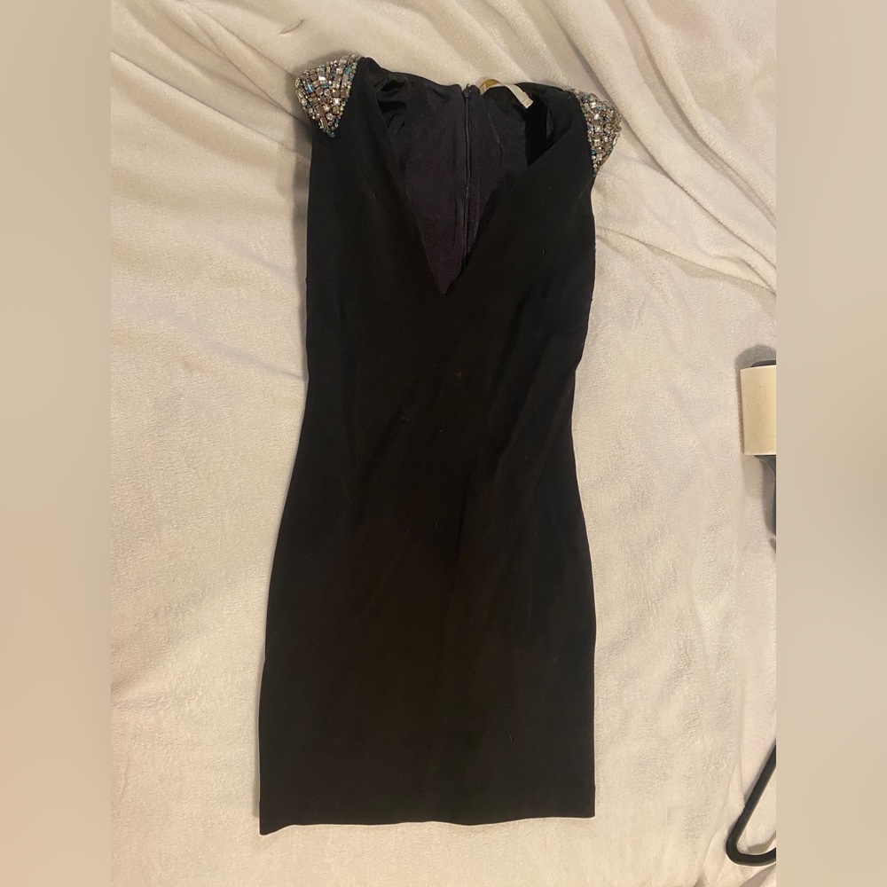 Unique Amen Italy black mini dress with bejeweled shoulders.size 40 (XS)